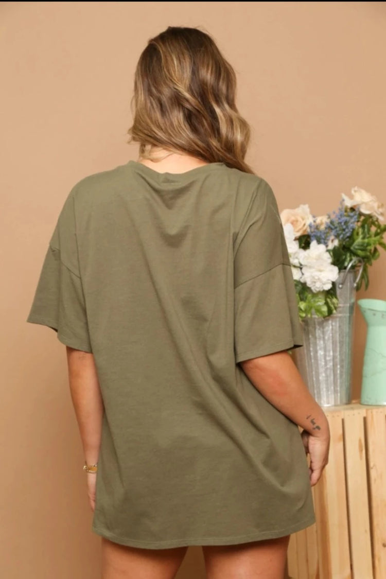 Smiley Face Graphic Tee Olive