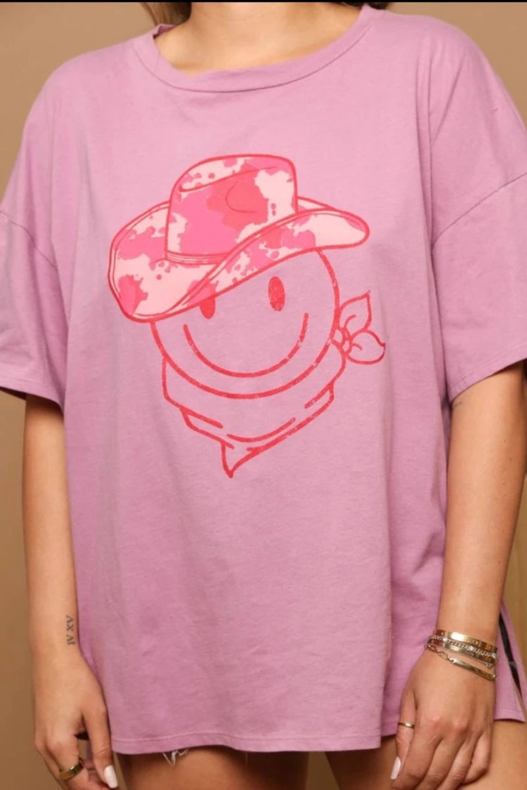 Smiley Face Graphic Tee Lavender