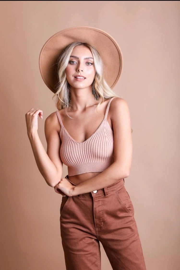 Venus Contour Rib Knit Brami Top Blush