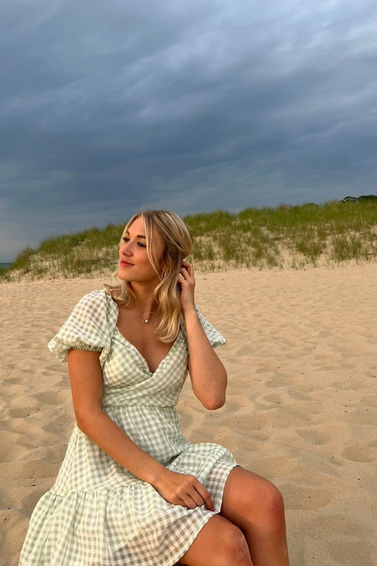 Daydreamer Gingham Puff Sleeve Dress Sage