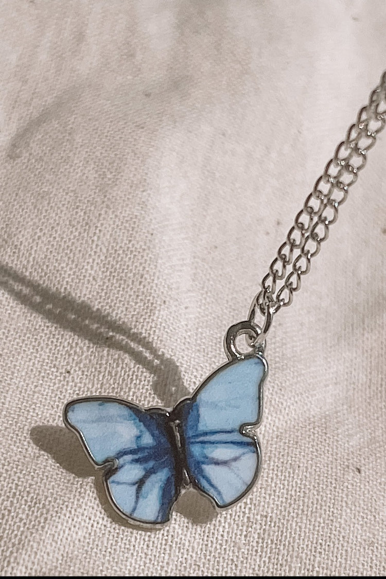 Butterfly Necklace Light Blue