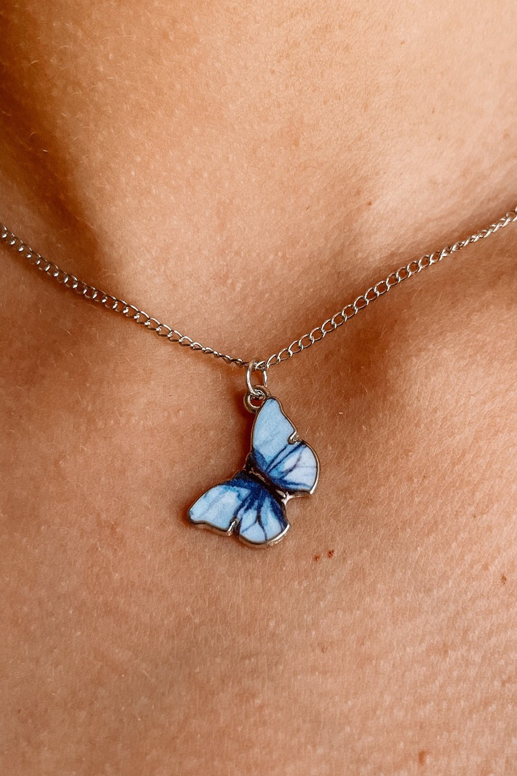 Butterfly Necklace Light Blue