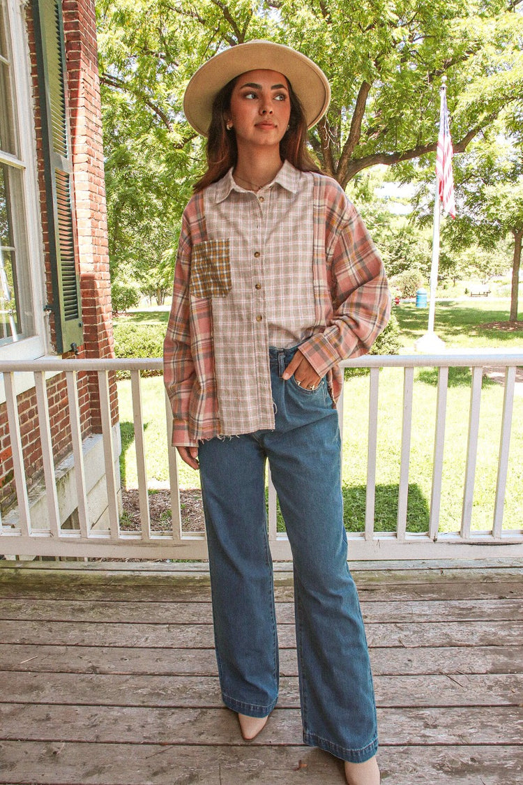 Bonfire Oversize Patchwork Shirt Pink