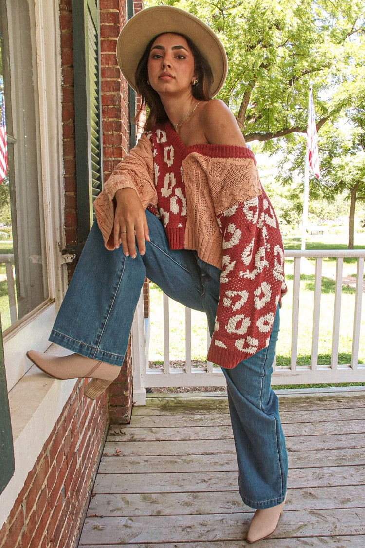 Autumn Oversize Sweater DEEP ROSE /APRICOT