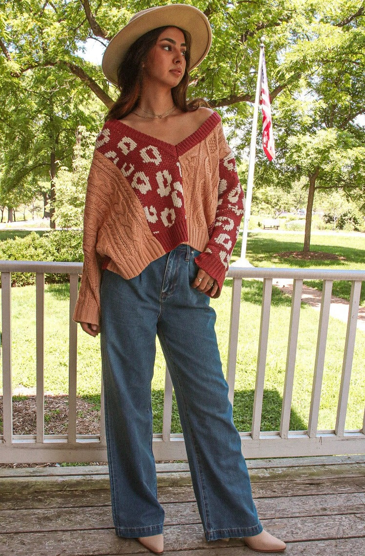 Autumn Oversize Sweater DEEP ROSE /APRICOT