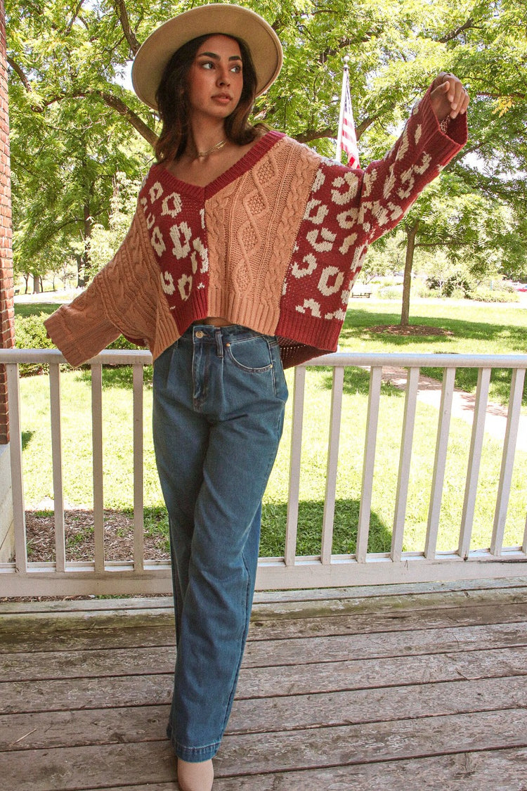 Autumn Oversize Sweater DEEP ROSE /APRICOT