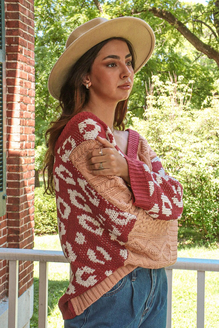 Autumn Oversize Sweater DEEP ROSE /APRICOT