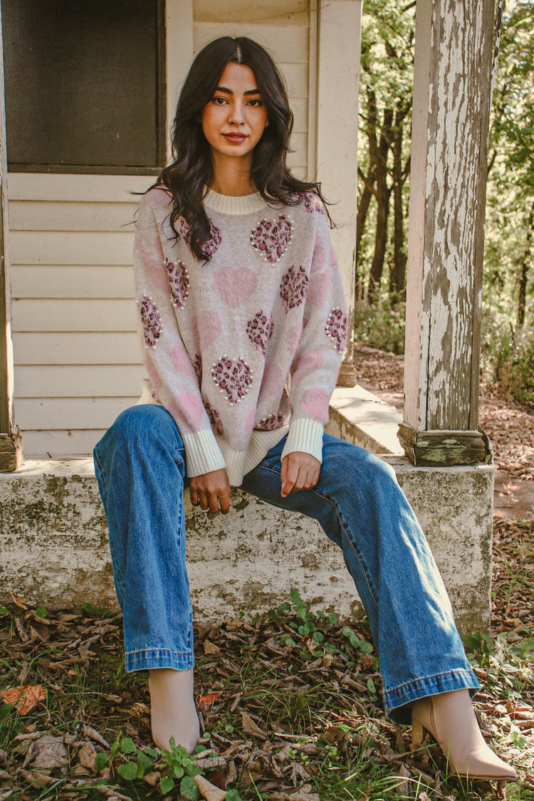 Cotton Heart Sweater Pink