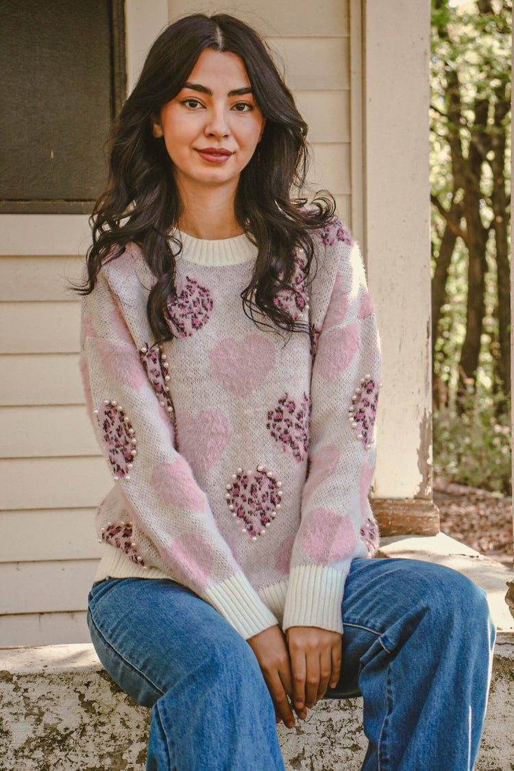 Cotton Heart Sweater Pink