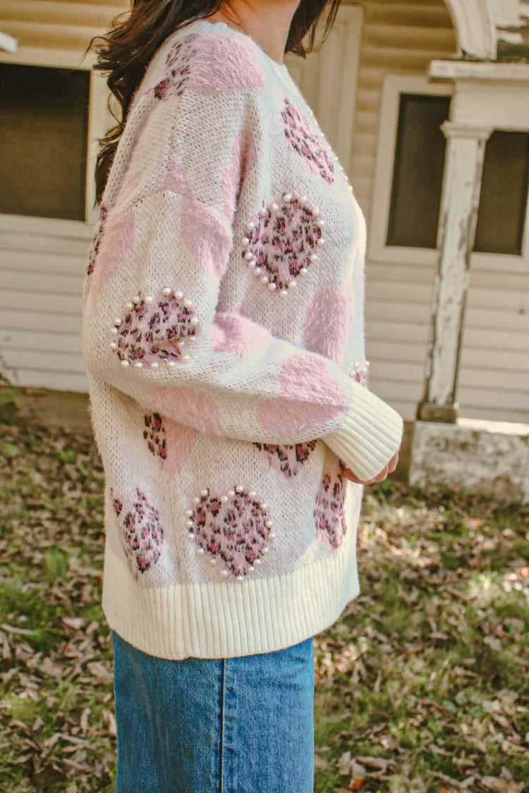 Cotton Heart Sweater Pink