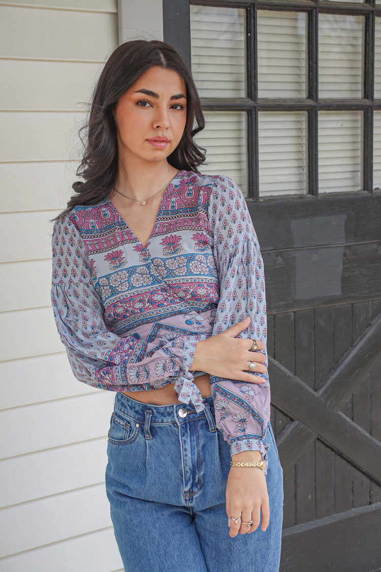 Elina Wrap Top Blue