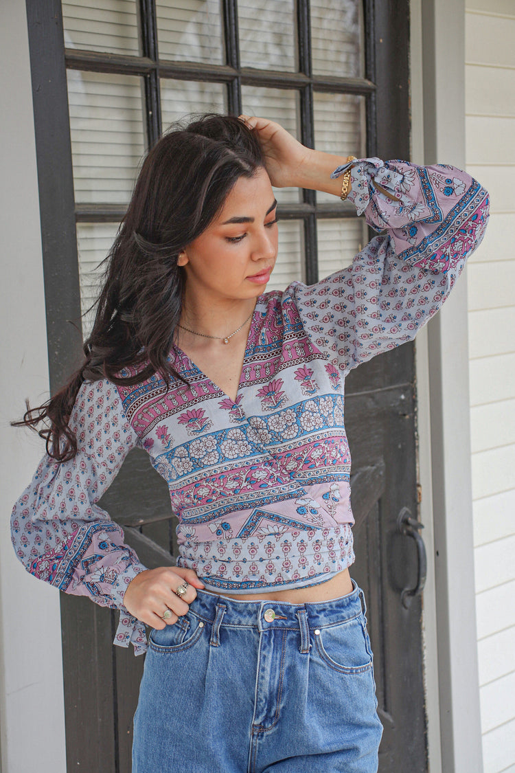 Elina Wrap Top Blue