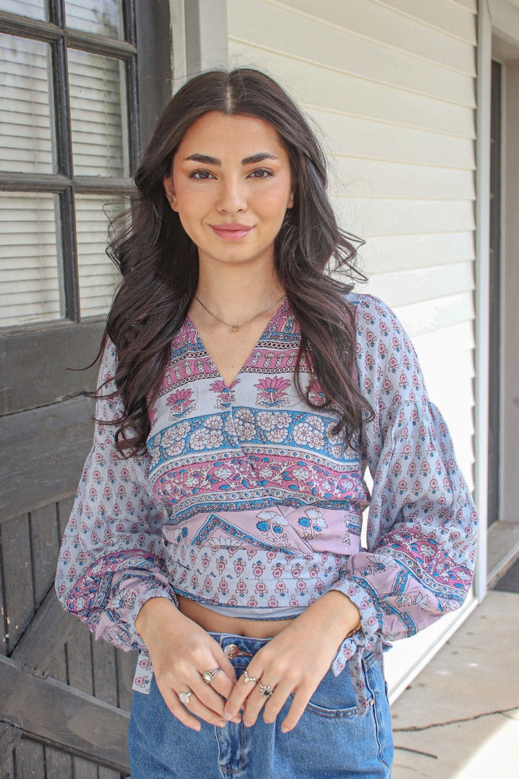 Elina Wrap Top Blue