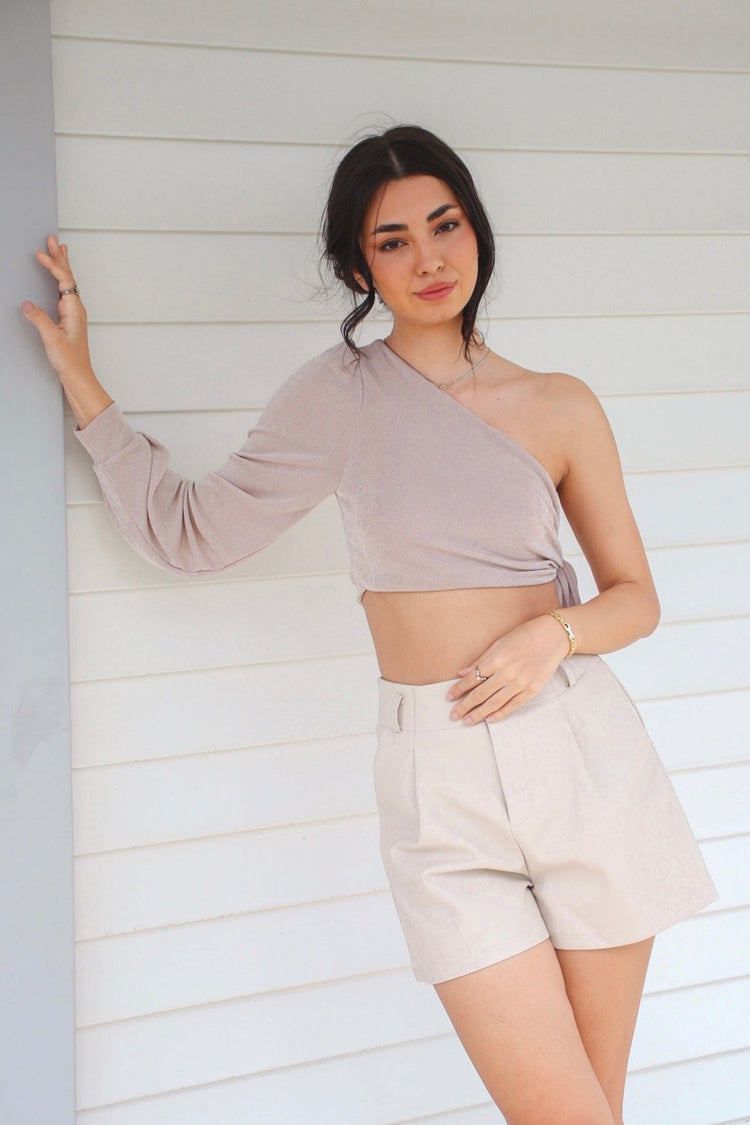 Glen One Shoulder Top Champagne