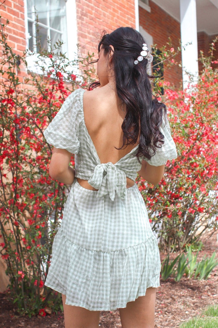 Daydreamer Gingham Puff Sleeve Dress Sage