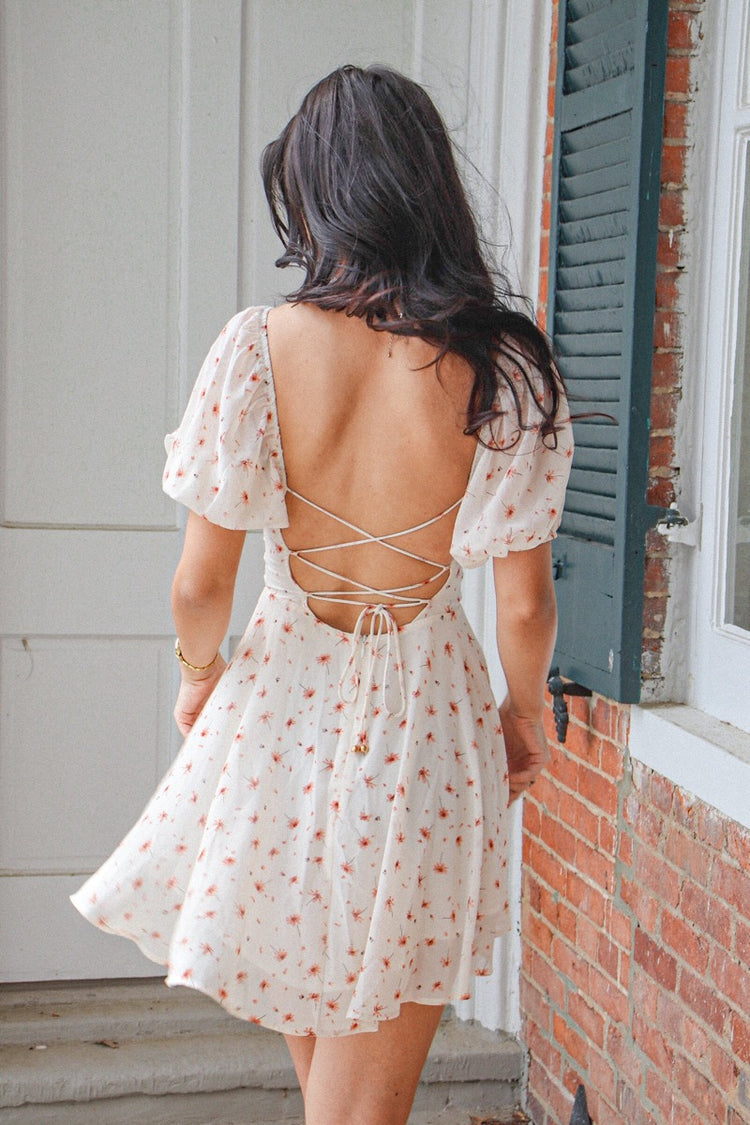 Flora Puff Sleeve Open Back Dress