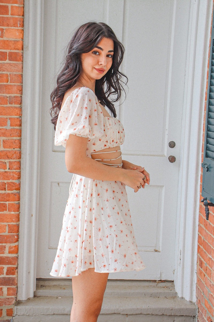 Flora Puff Sleeve Open Back Dress