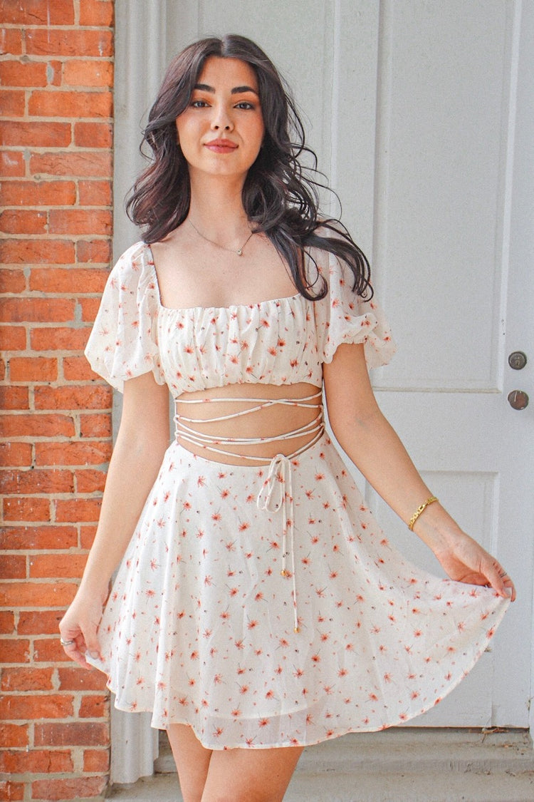 Flora Puff Sleeve Open Back Dress