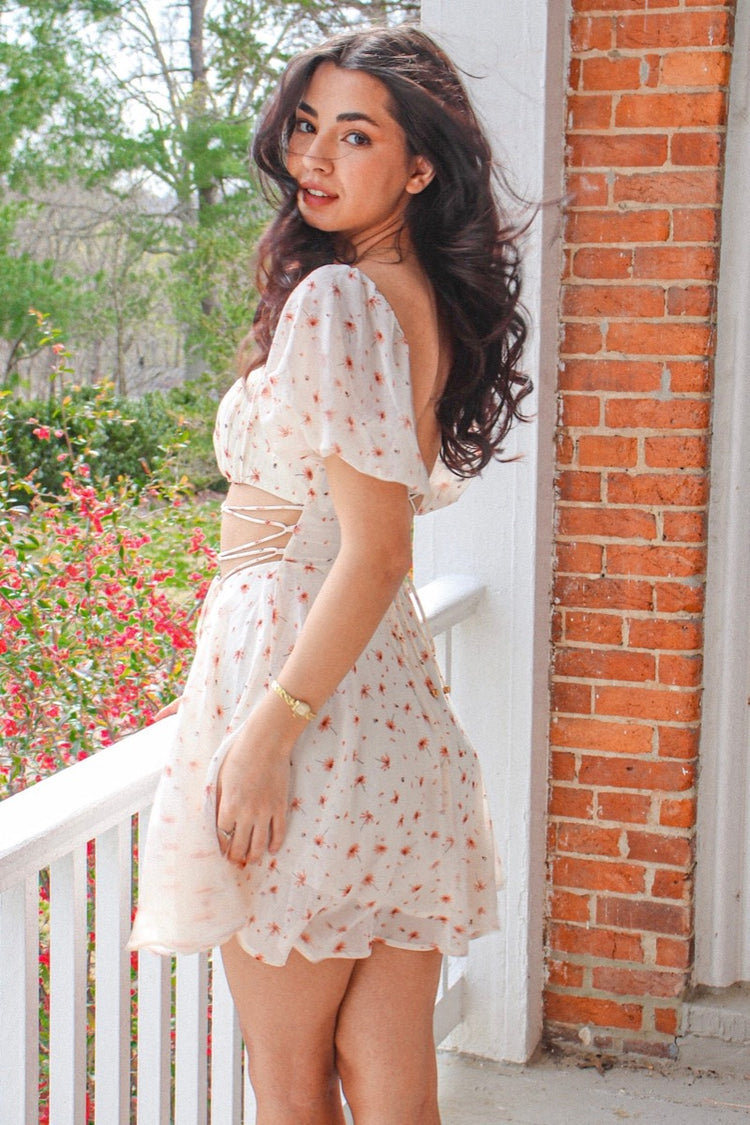 Flora Puff Sleeve Open Back Dress