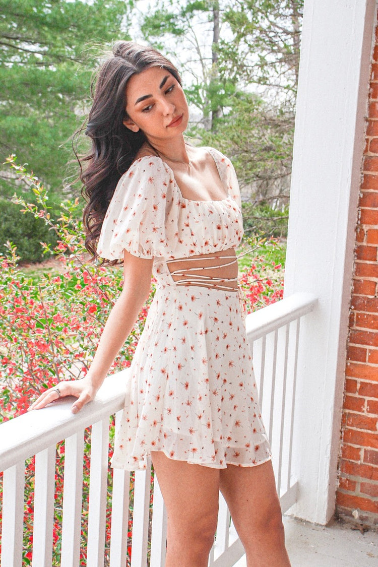 Flora Puff Sleeve Open Back Dress