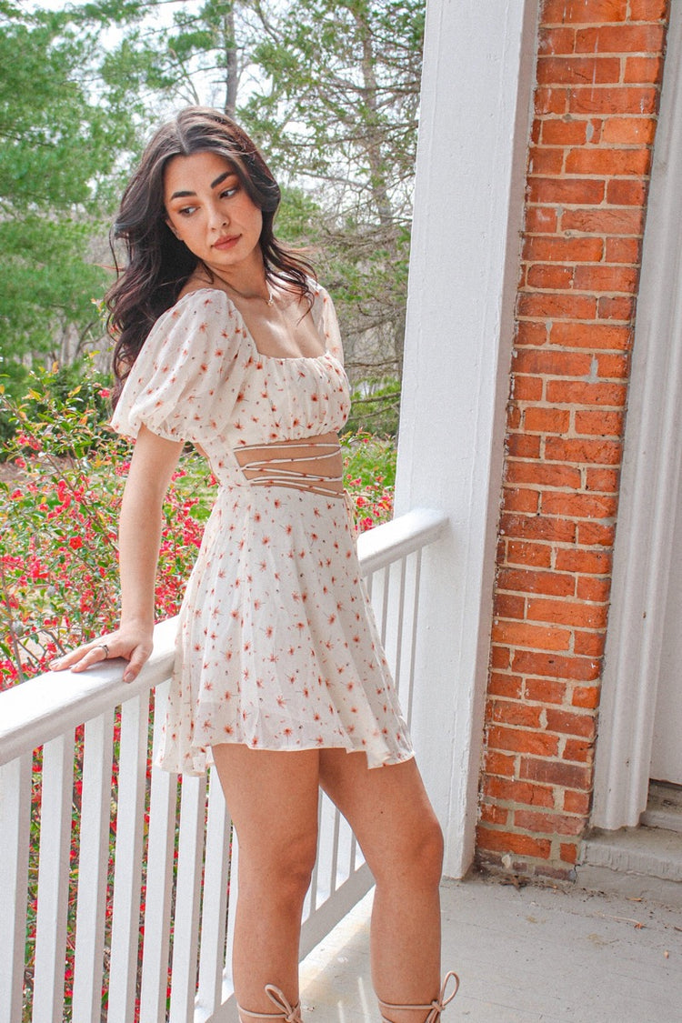 Flora Puff Sleeve Open Back Dress