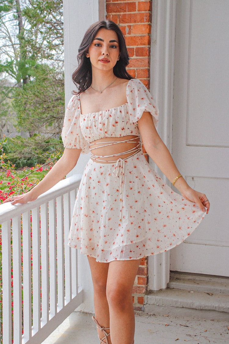 Flora Puff Sleeve Open Back Dress