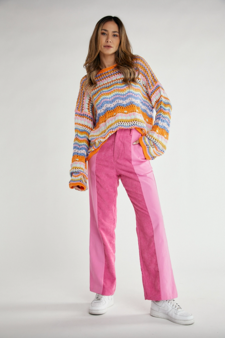 Nina Multi Color Wave Pattern Sweater Pink