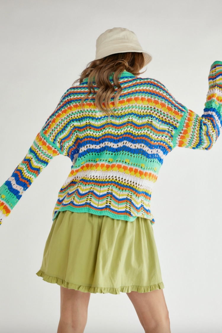 Nina Multi Color Wave Pattern Sweater Green