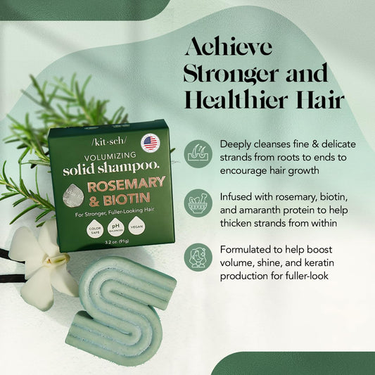 Kitsch Rosemary & Biotin Volumizing Natural Shampoo Bar for Hair Growth, Strengthening & Thickening