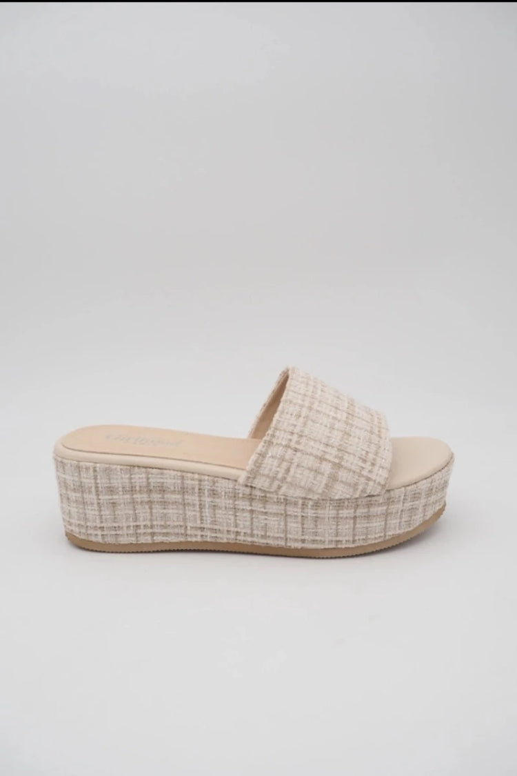 Zelie Tweed Wedge Mule Beige