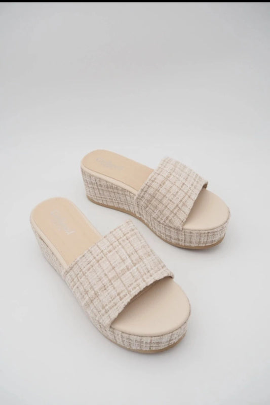 Zelie Tweed Wedge Mule Beige