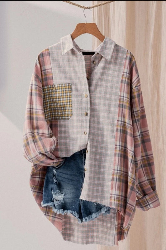 Bonfire Oversize Patchwork Shirt Pink