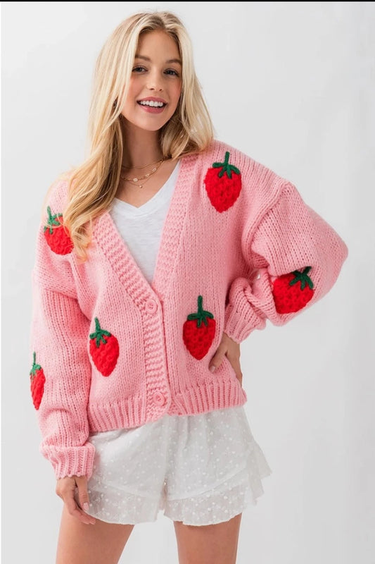Strawberry Crochet Knit Cardigan
