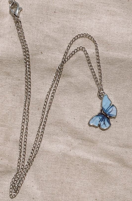 Butterfly Necklace Light Blue