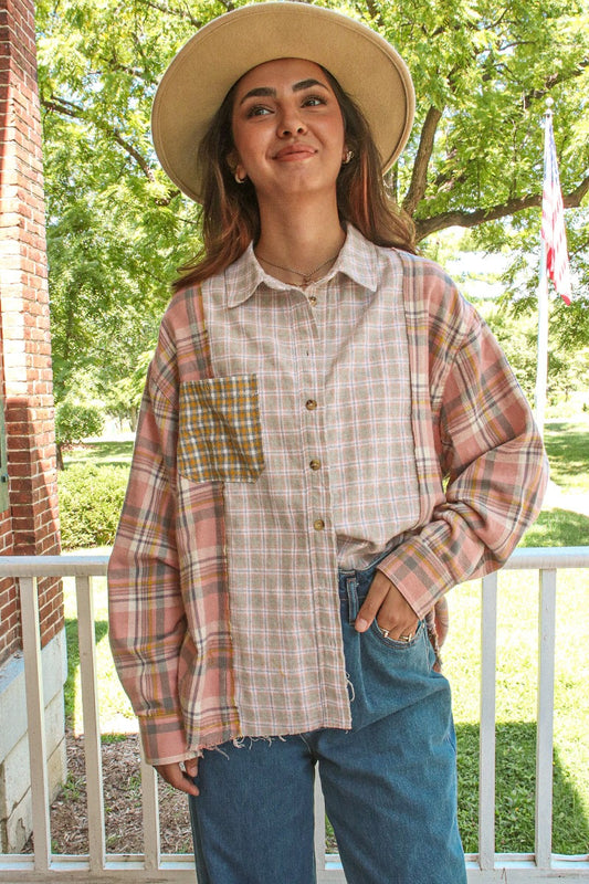 Bonfire Oversize Patchwork Shirt Pink