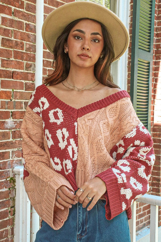 Autumn Oversize Sweater DEEP ROSE /APRICOT
