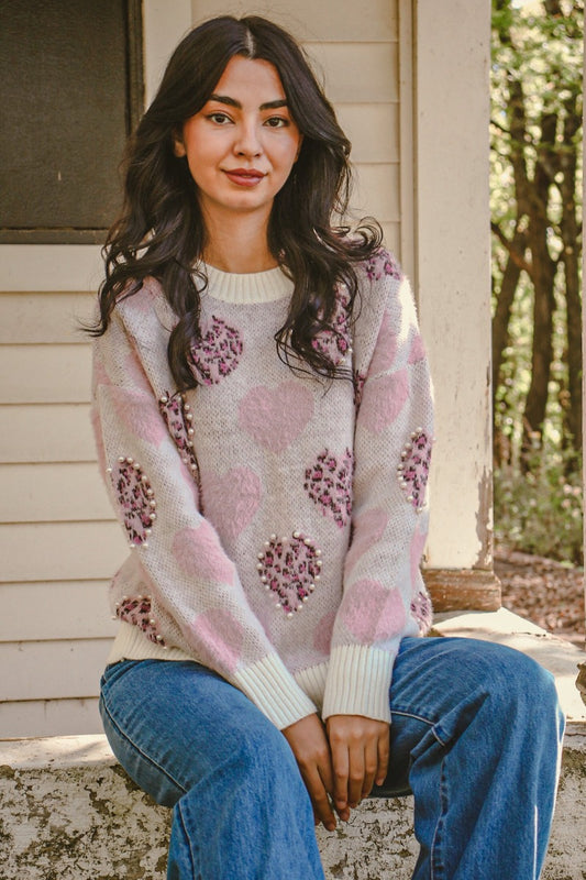 Cotton Heart Sweater Pink