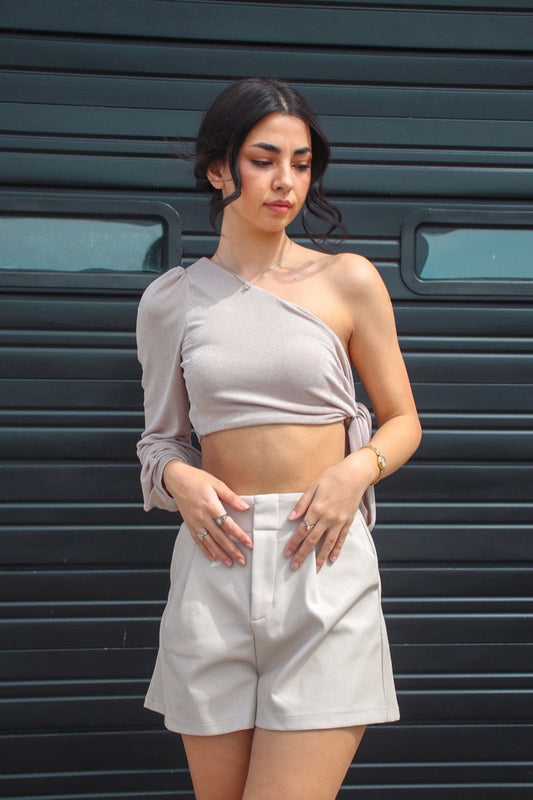 Glen One Shoulder Top Champagne