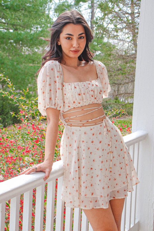 Flora Puff Sleeve Open Back Dress