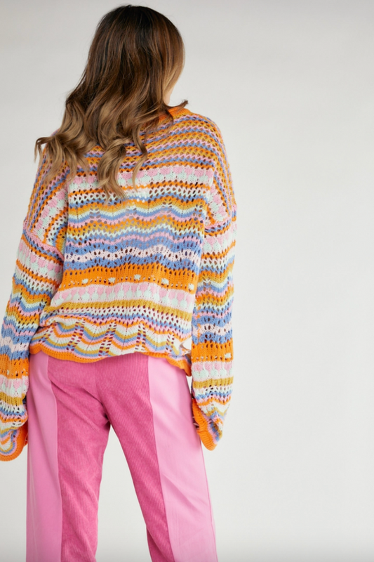 Nina Multi Color Wave Pattern Sweater Pink
