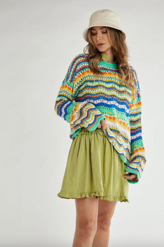 Nina Multi Color Wave Pattern Sweater Green