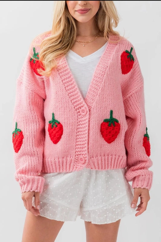 Strawberry Crochet Knit Cardigan