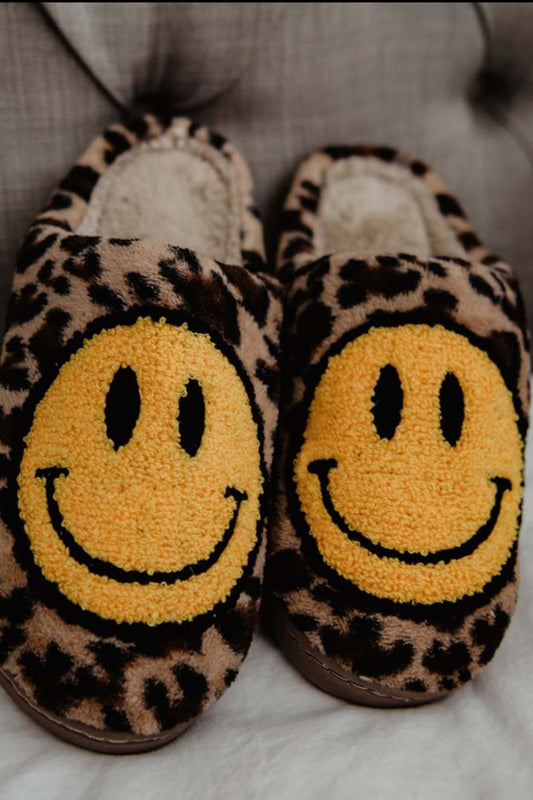 Smiley Face Slippers Leopard