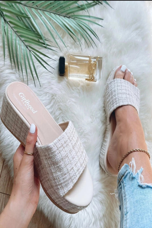 Zelie Tweed Wedge Mule Beige